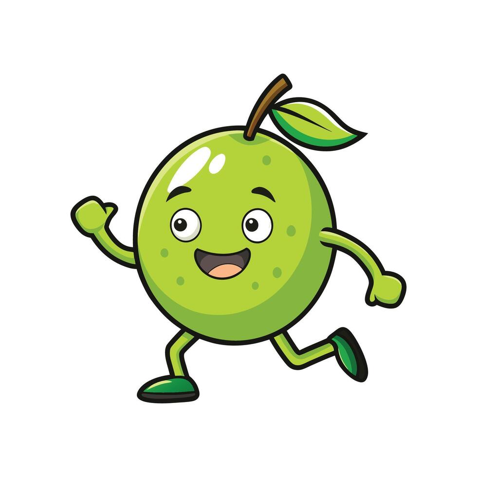 Happy cartoon green fruit running happily on white background vector