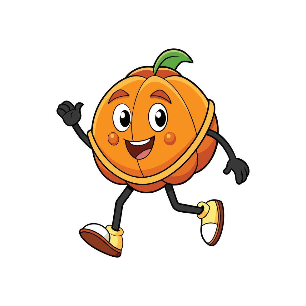 Happy running pumpkin cartoon character on white background vector