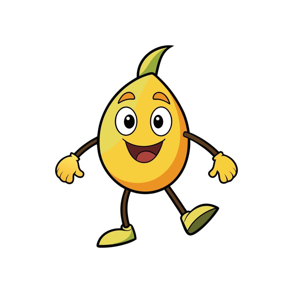 Happy cartoon lemon character walking against white background isolated vector
