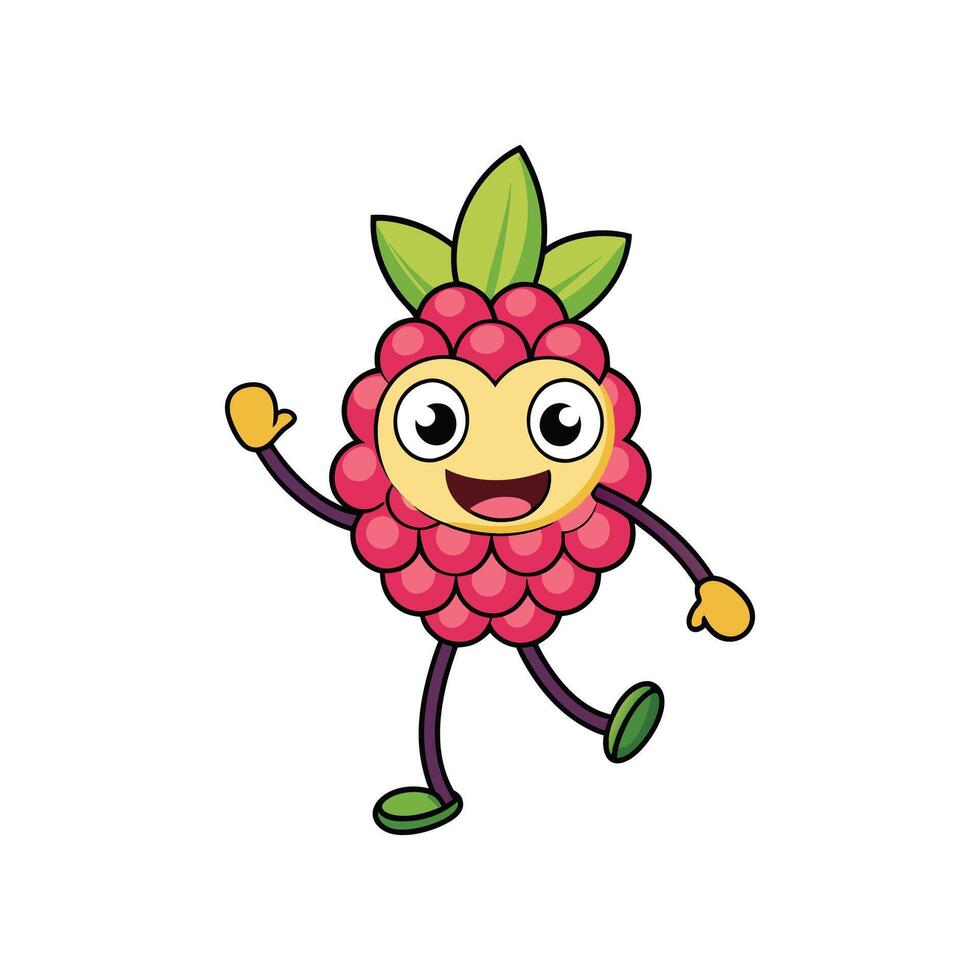 Playful Raspberry Character Waving Hello on White Background vector