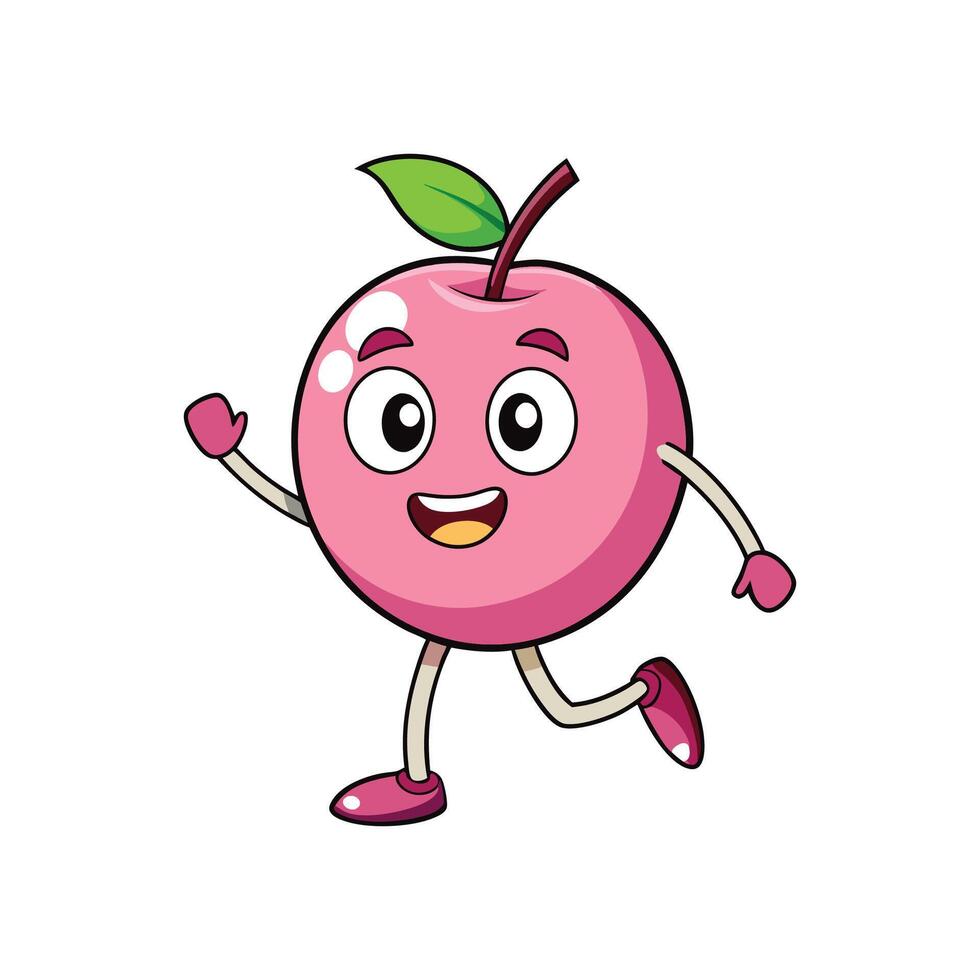 Cheerful cartoon apple character running on a white background vector