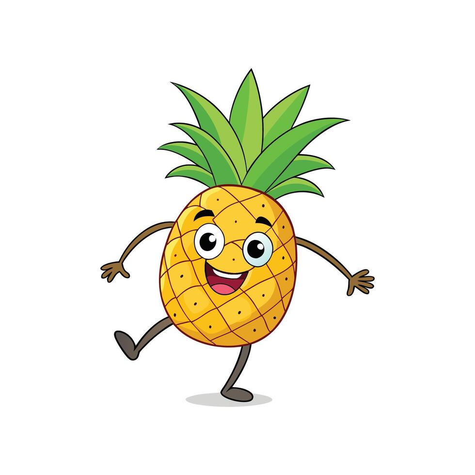 Happy pineapple cartoon character walking with cheerful expression vector