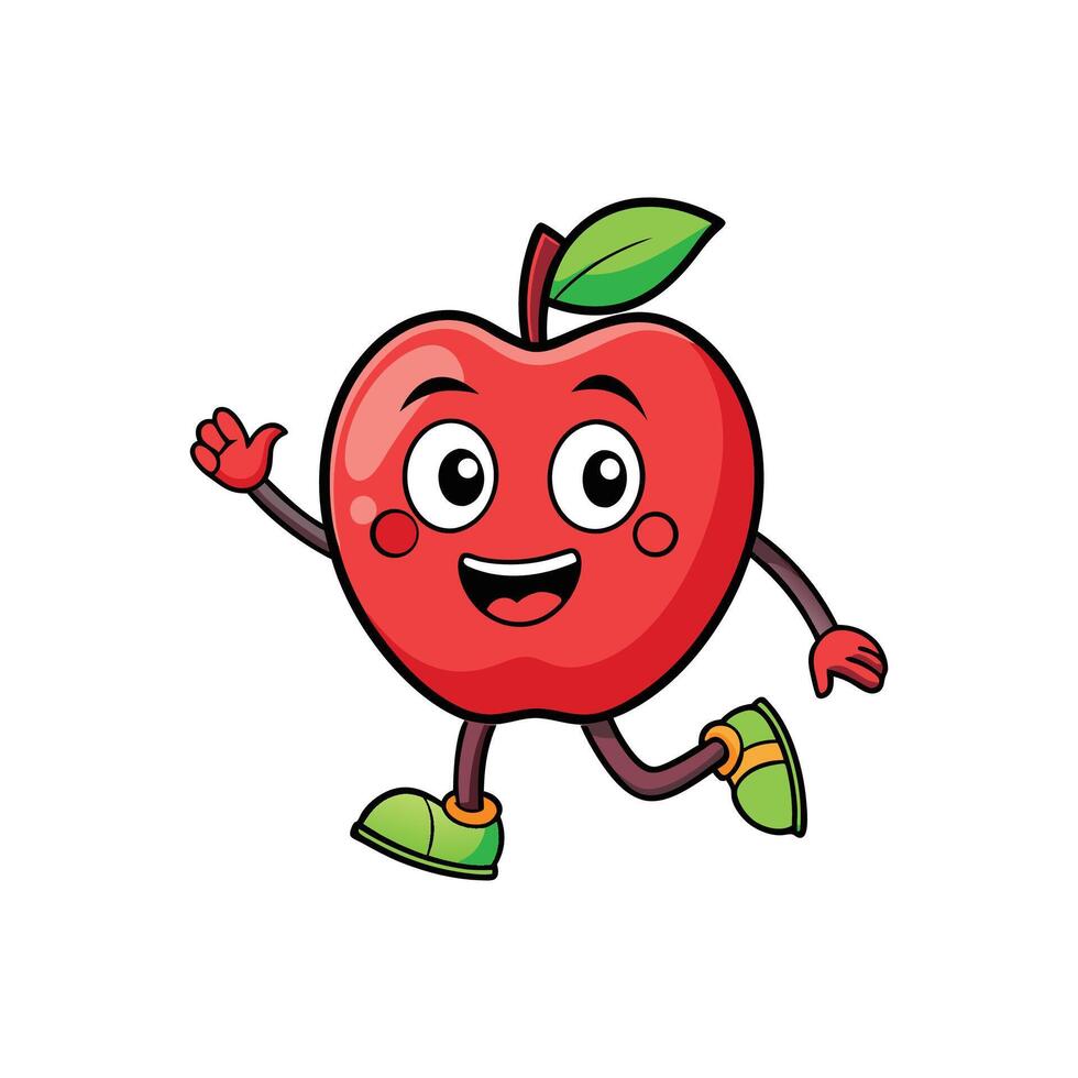 Happy running apple cartoon character with cute face vector