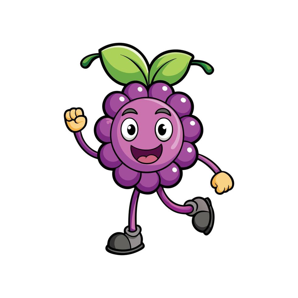 Happy cartoon grape character running cheerfully with smile vector