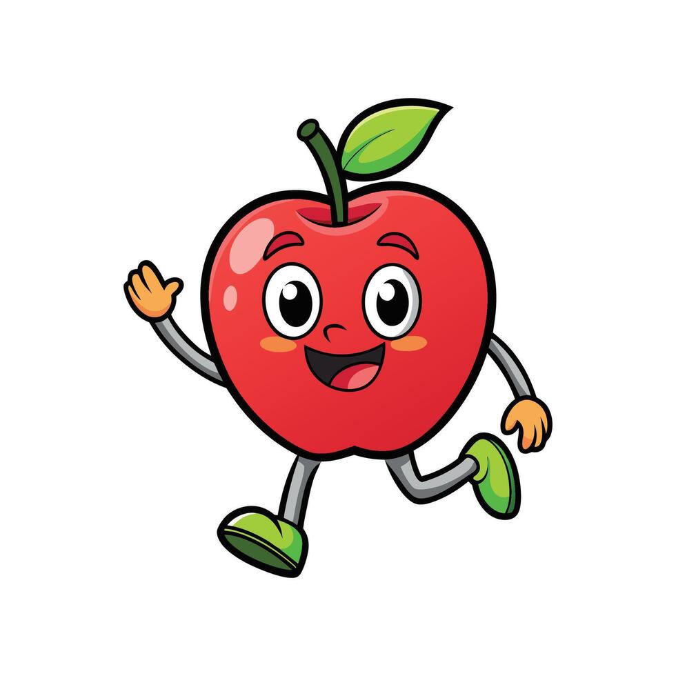 Happy running apple cartoon character with arms and legs vector