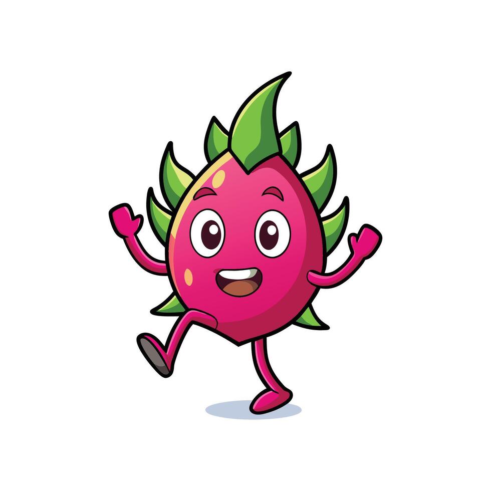 Excited dragon fruit cartoon character with happy expression dancing vector