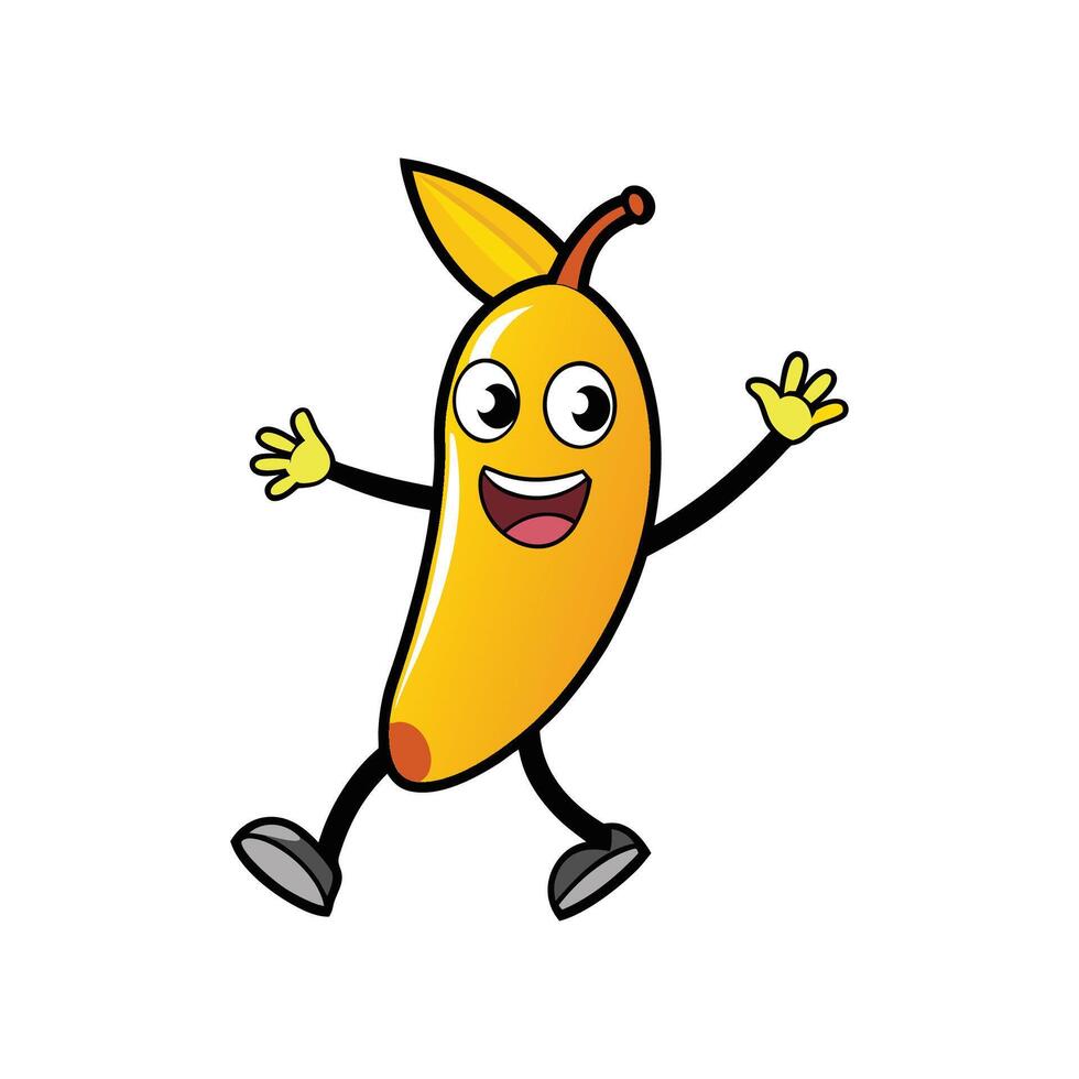 Happy banana cartoon character with outstretched arms and legs vector