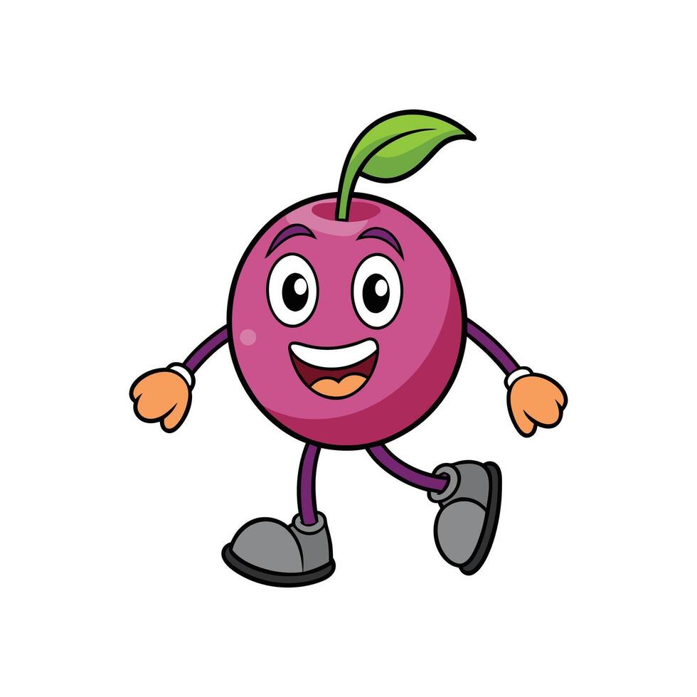 Cheerful Plum Cartoon Character Walking with a Smile vector