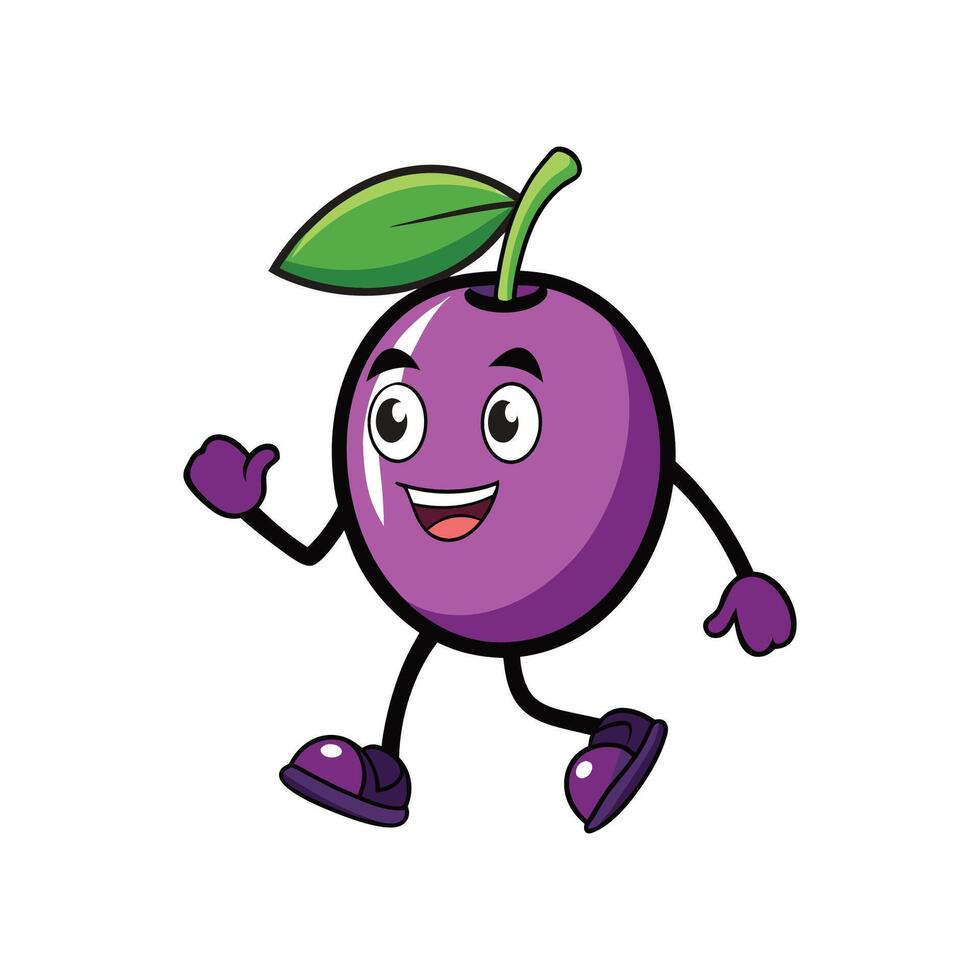 Animated plum character walking with a happy smiling face vector