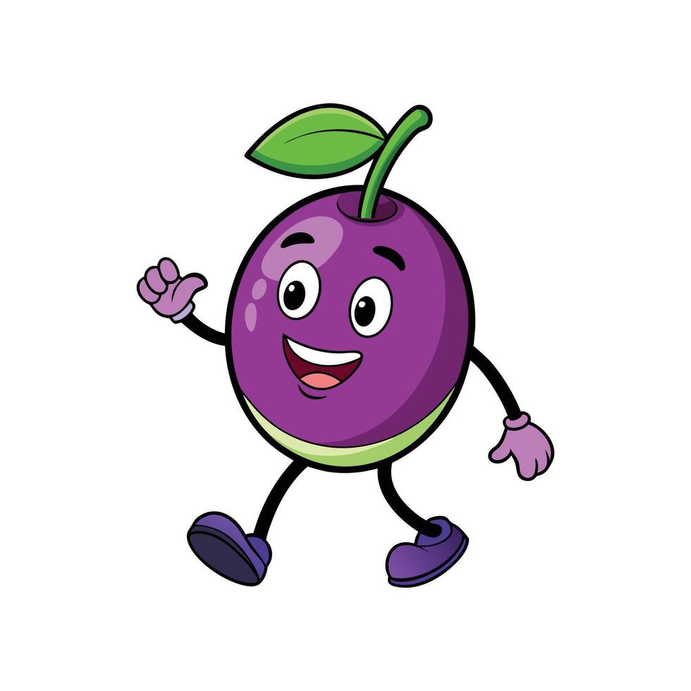 Cartoon Jabuticaba Walking, Happy Fruit with Friendly Expression vector