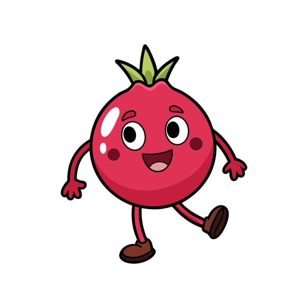 Cartoon Pomegranate Character Dancing with Cheerful Expression Isolated vector