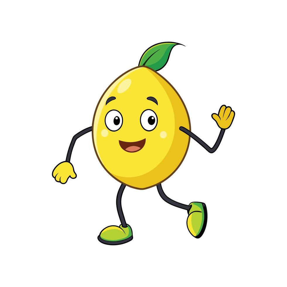 Cartoon Lemon Character Waving Hello, Isolated on White Background vector