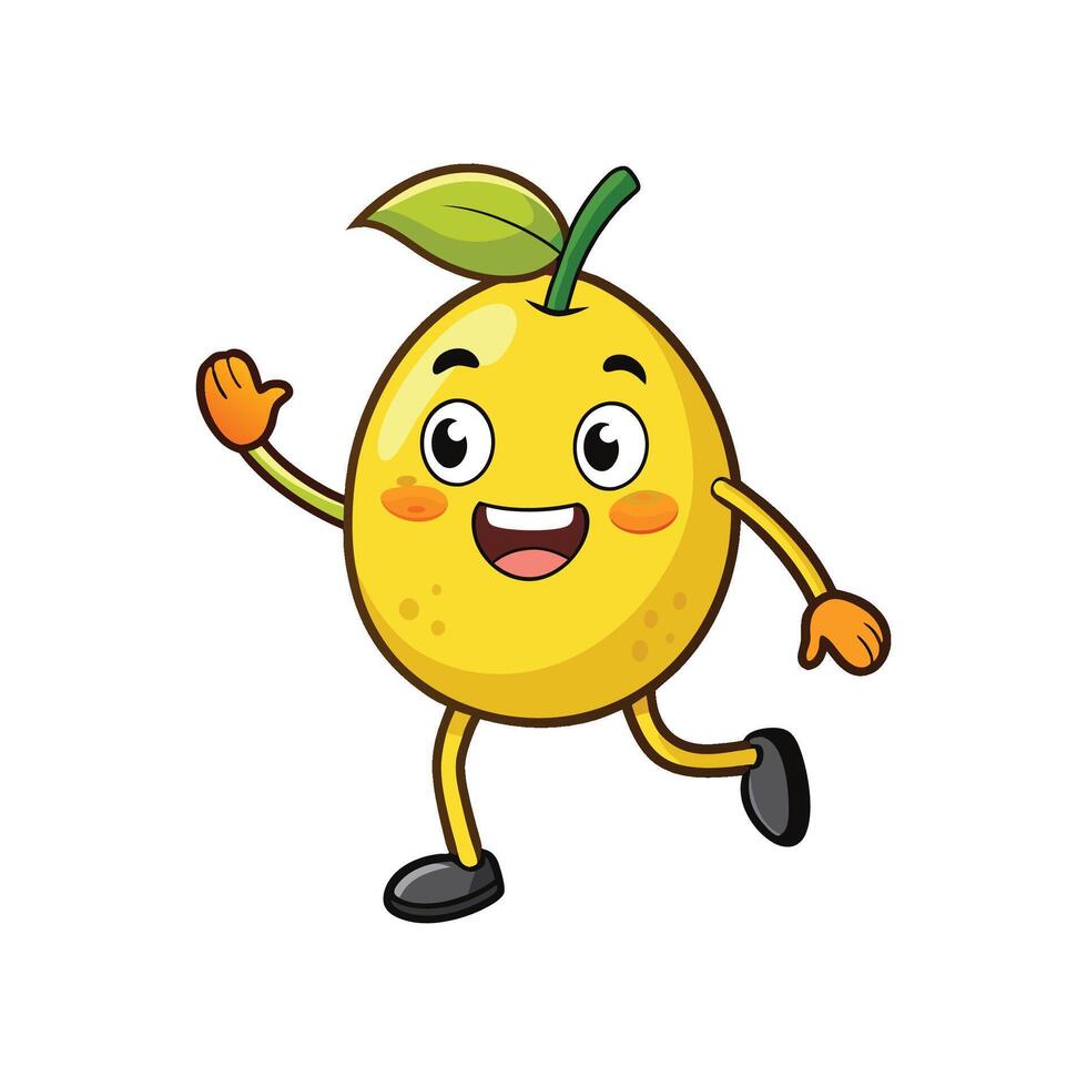 Happy lemon character walking with a cheerful expression vector
