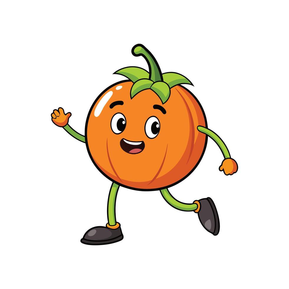 Cheerful cartoon pumpkin character on the move smiling widely vector