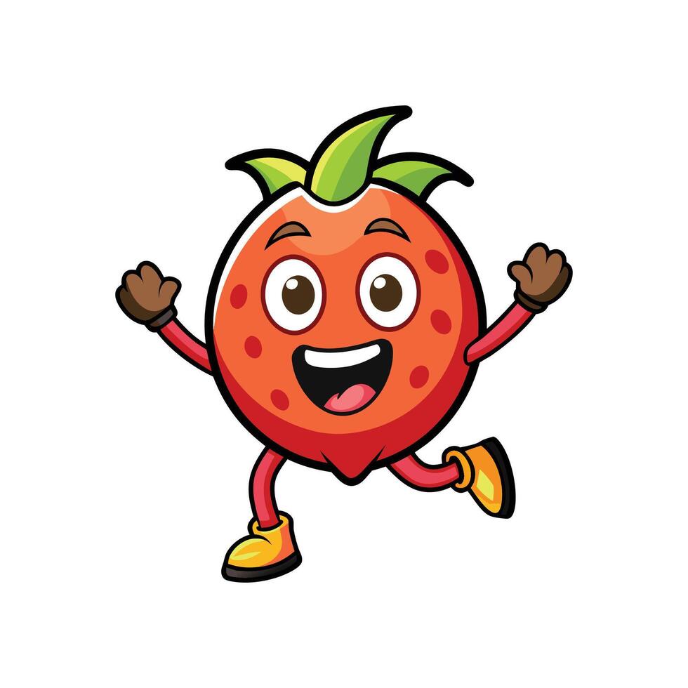 Cartoon Strawberry Character Running Cheerfully with Open Arms vector