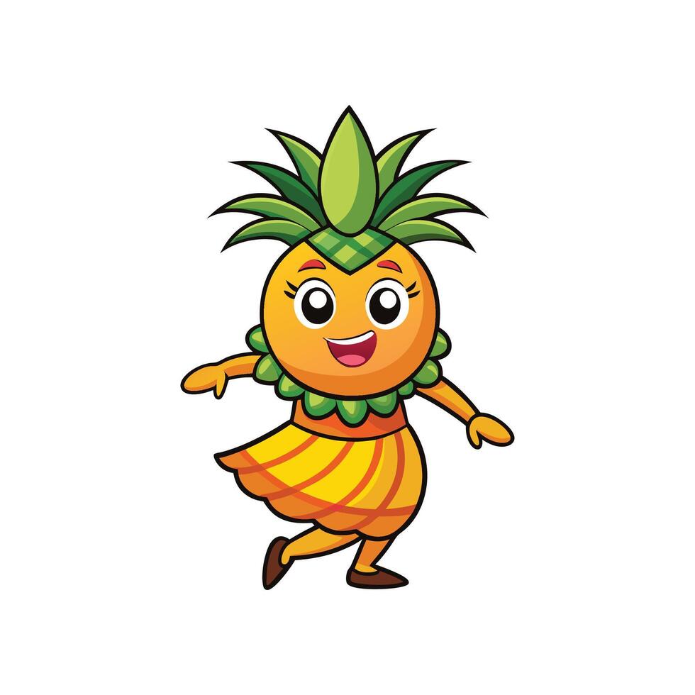 Dancing pineapple cartoon character with cheerful expression on white vector