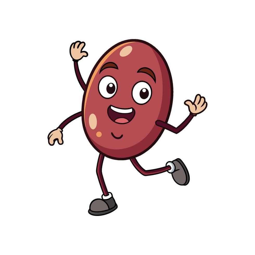 Cartoon bean character waving arms, running, illustration on white vector