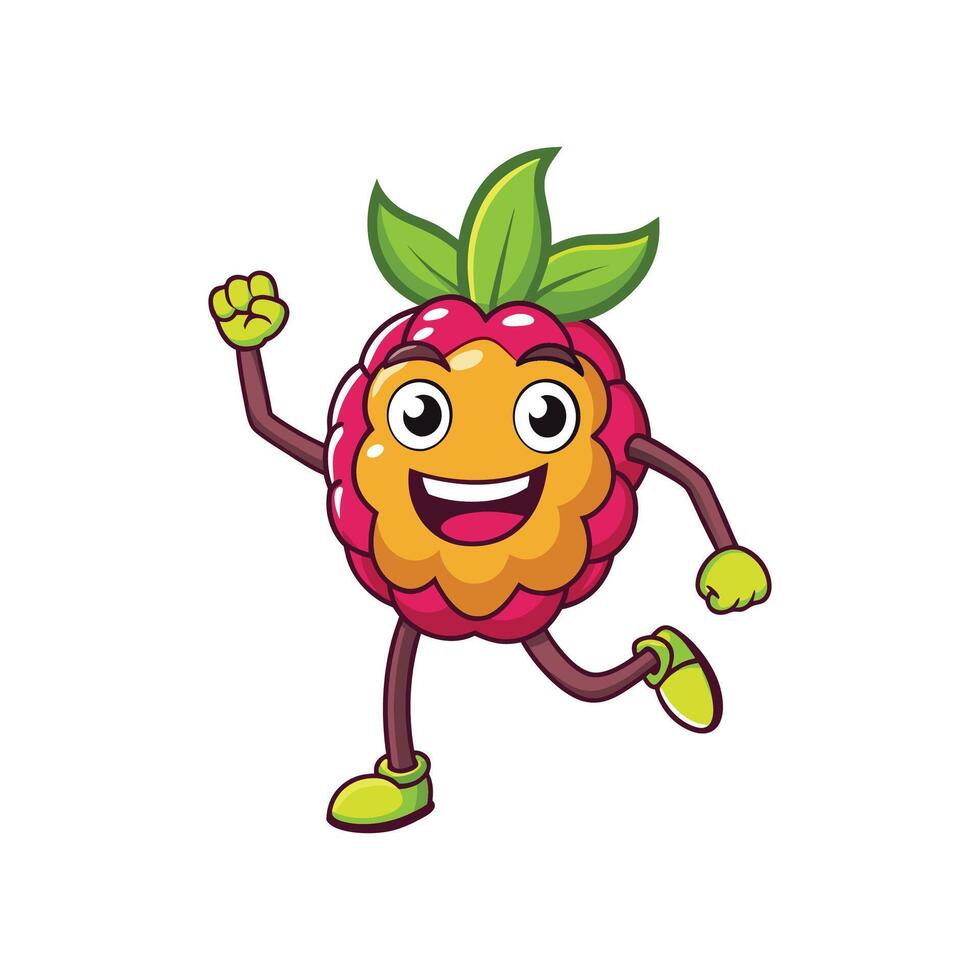 Cartoon Raspberry Mascot Running Joyfully with Smiling Face vector