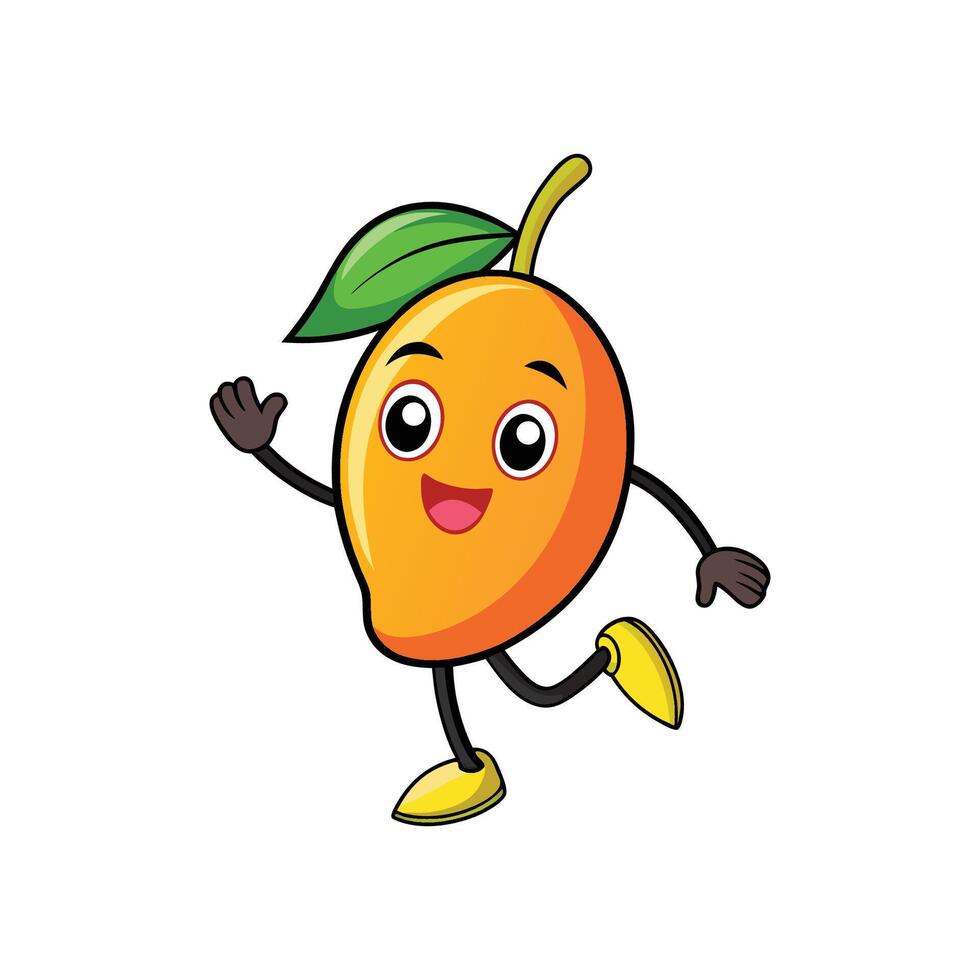 Cheerful cartoon mango character waving with playful expression vector