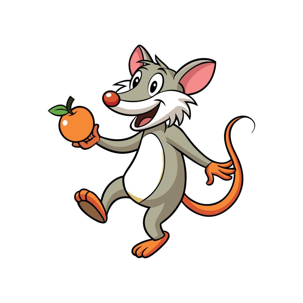 Cartoon mouse character with an orange on white background vector