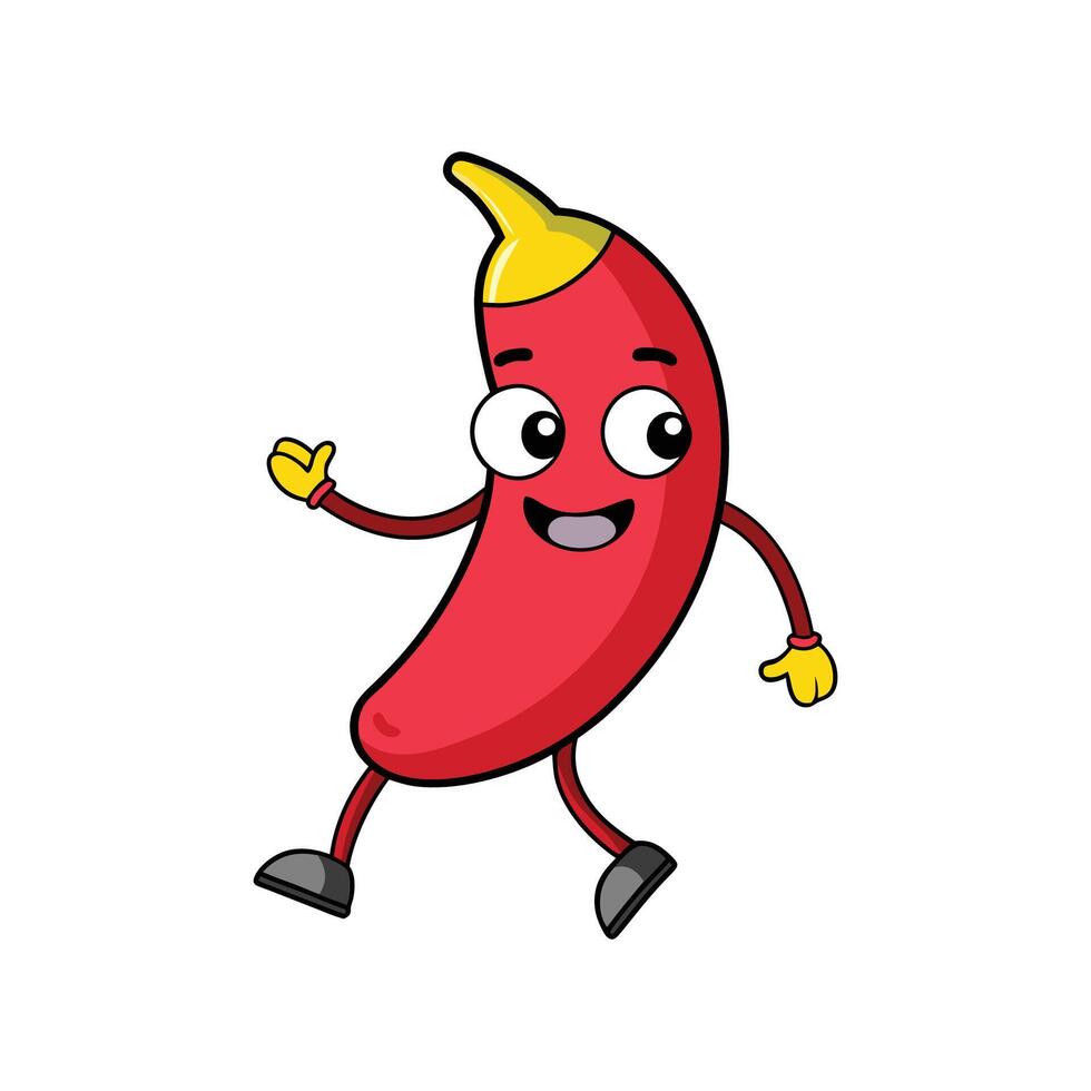 Cartoon red pepper character with face and happy expression vector