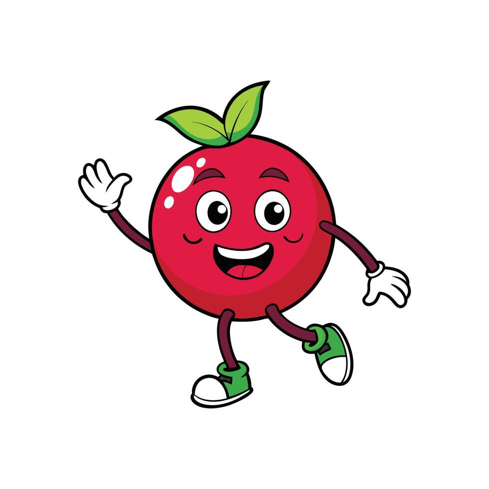 Cartoon cherry character waving hello on a white background vector