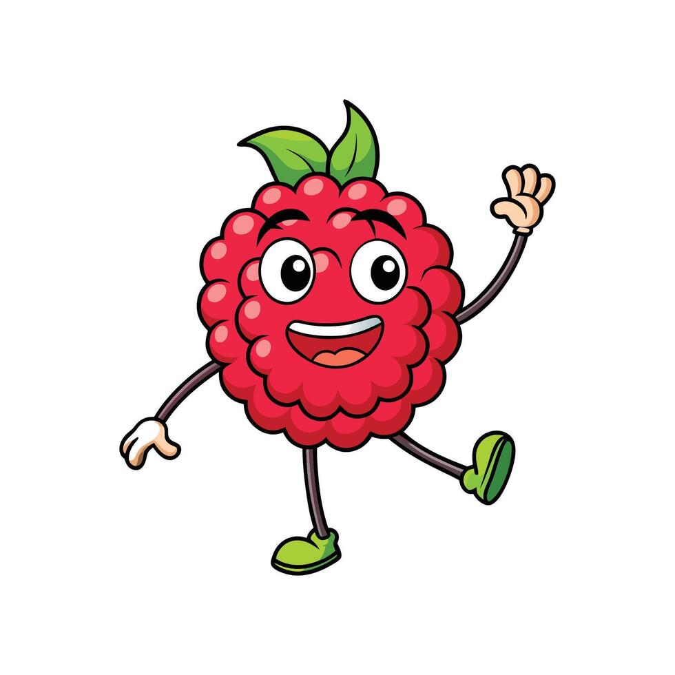 Joyful Raspberry Cartoon Character Waving Hello Isolated on White vector