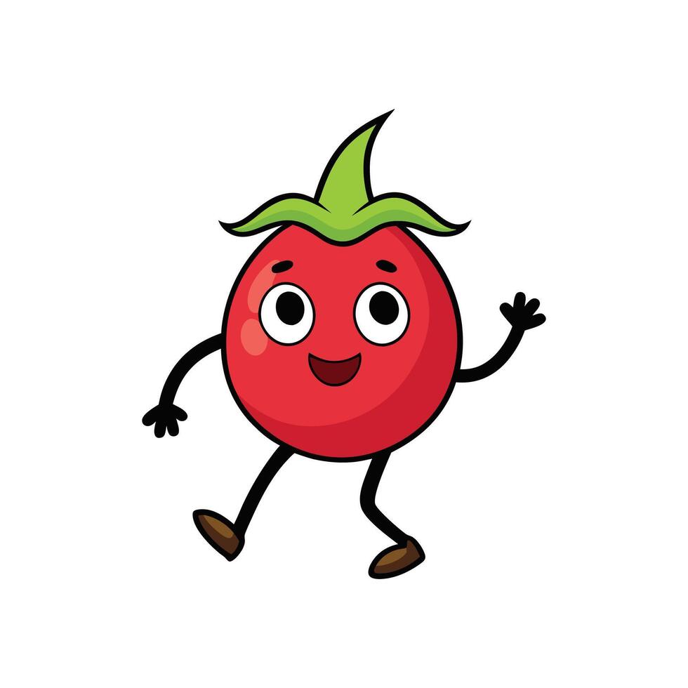 Cheerful Cartoon Tomato Character Waving Hello on White Background vector