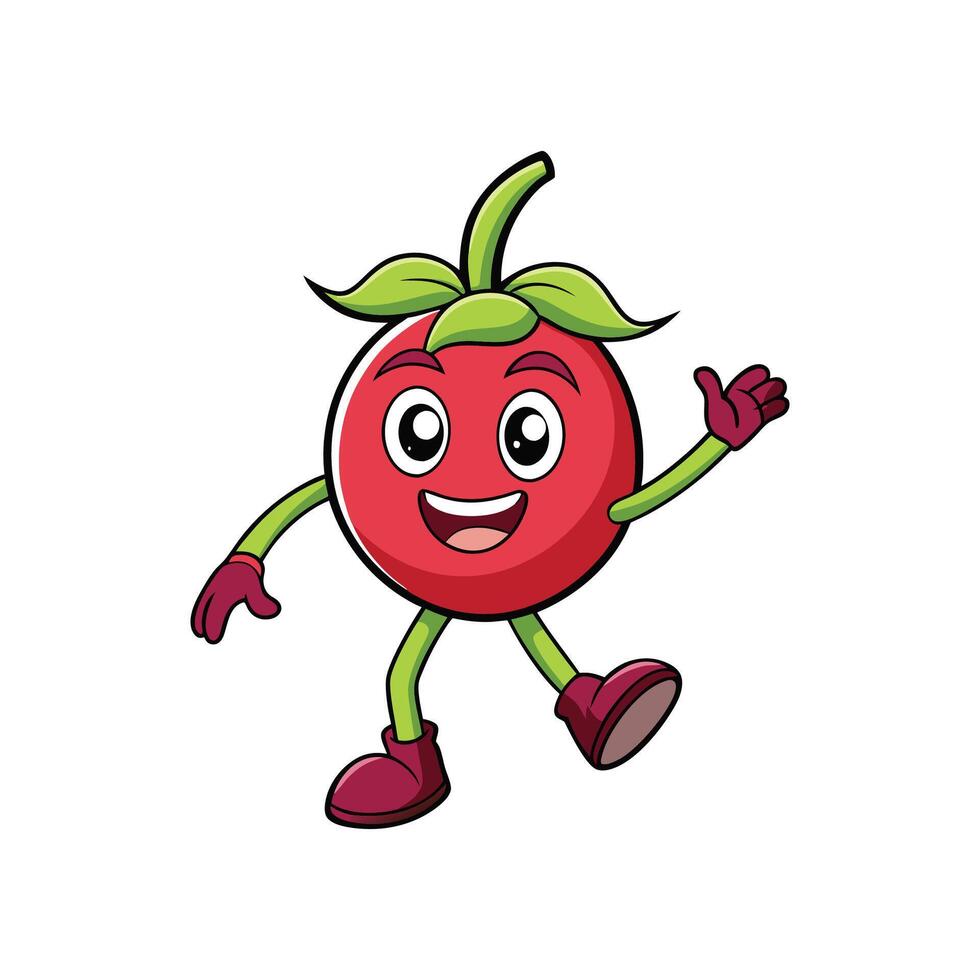 Cheerful Tomato Character Waving Hello on White Background vector