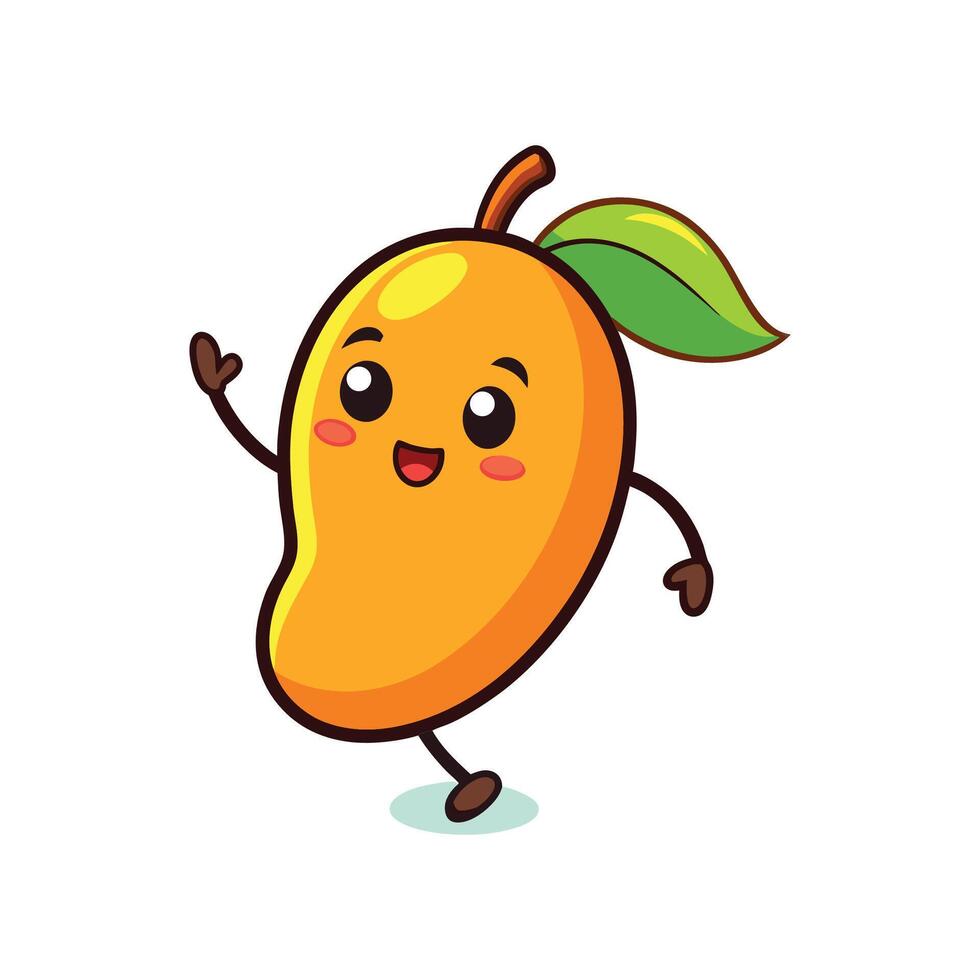 Cartoon mango character waving hello isolated on white background vector