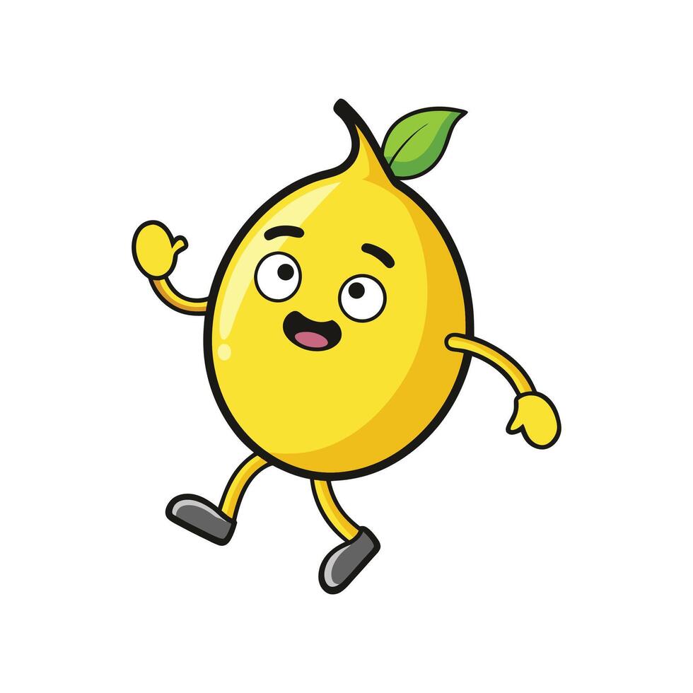 Cartoon lemon character smiling and waving with cheerful expression vector