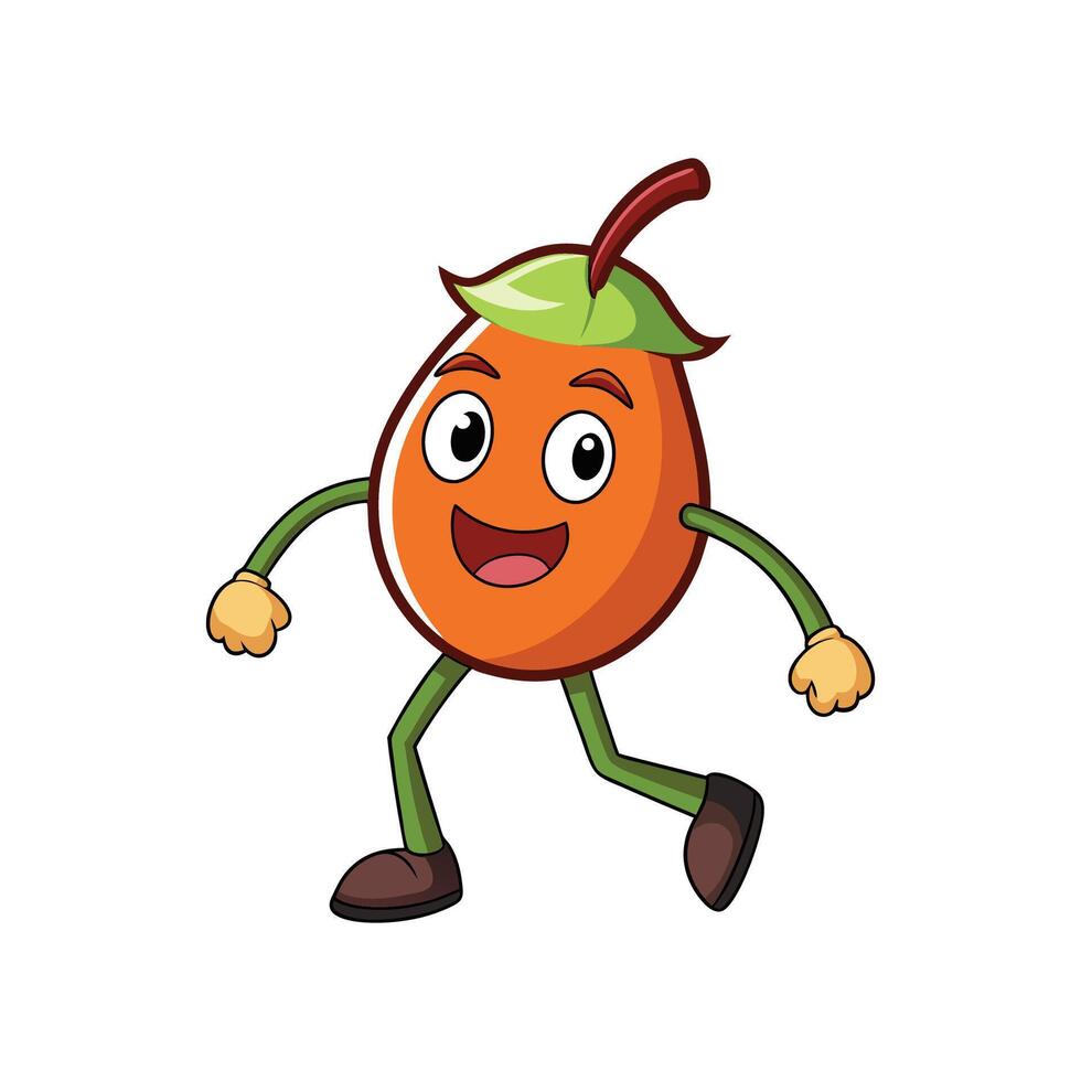 Happy cartoon fruit character running and smiling illustration vector