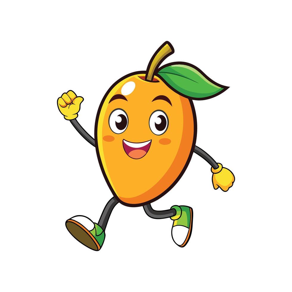 Joyful mango character running with energetic smile expression vector
