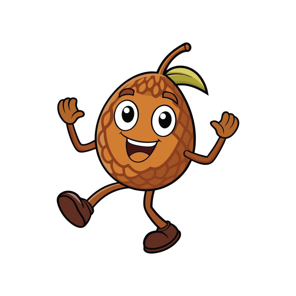 Cartoon rambutan character with happy expression and walking pose vector