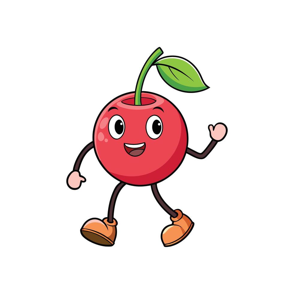 Cartoon cherry character illustration with smiling face and limbs vector