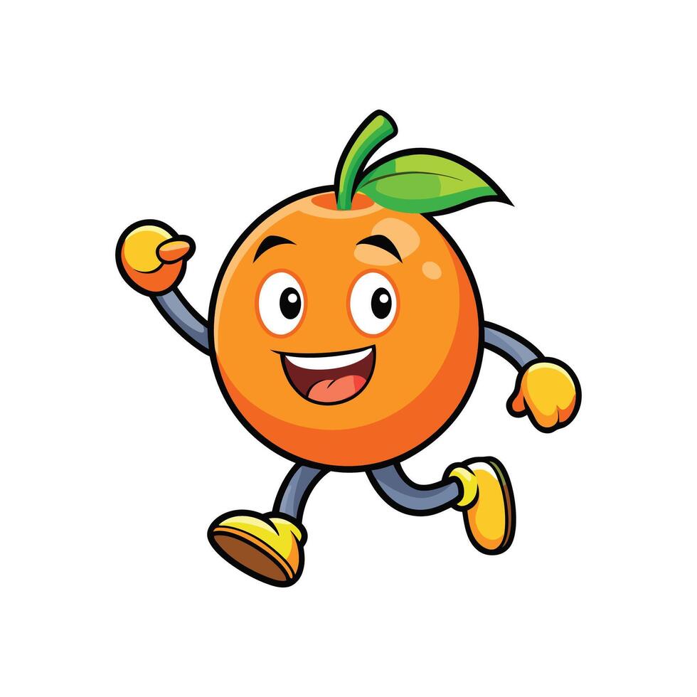 Joyful orange fruit cartoon character running on white background vector