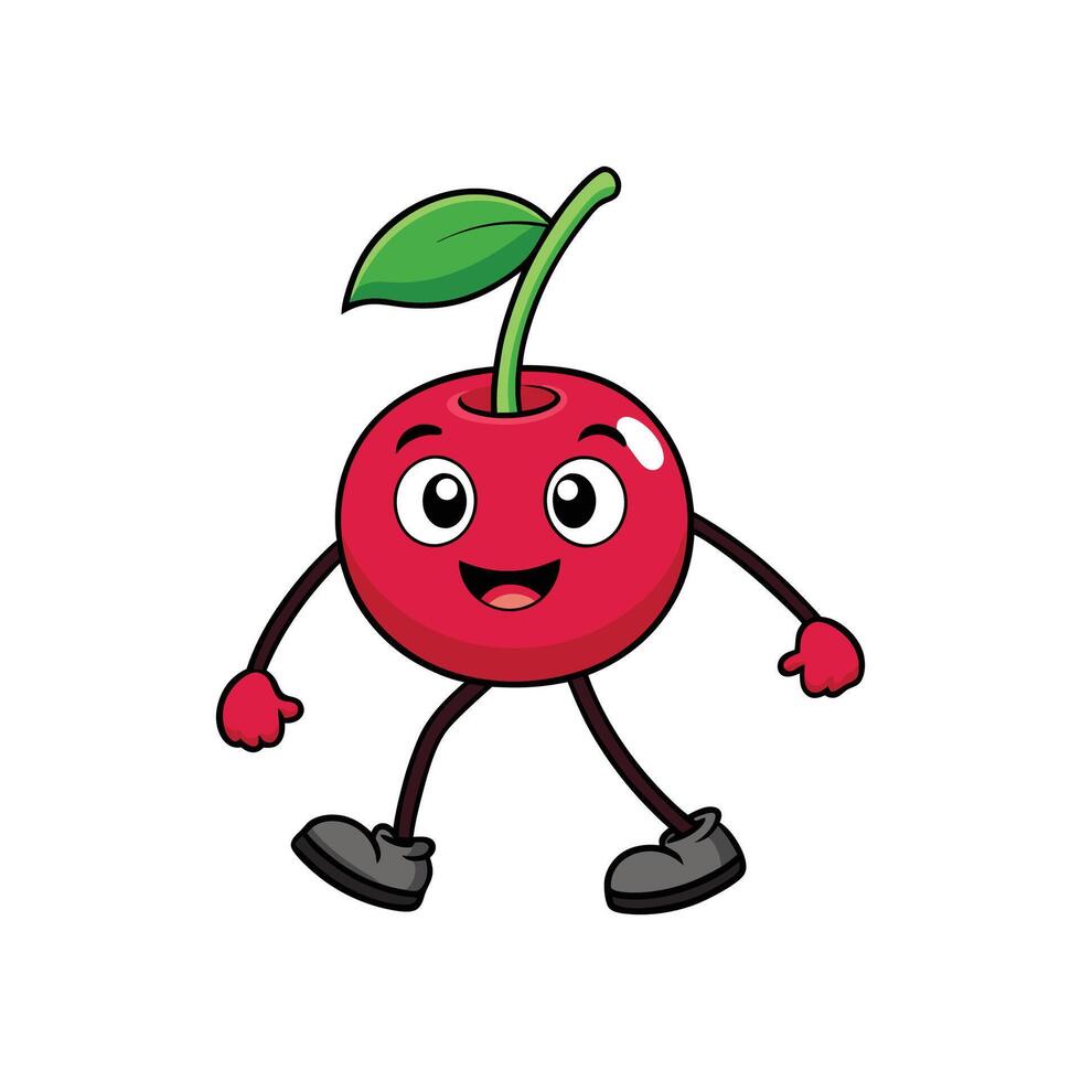 Smiling cartoon cherry walking on a white background vector