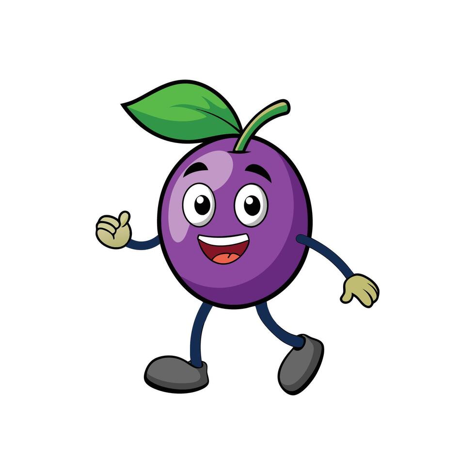 Cartoon plum character mascot offering a friendly thumbs up vector