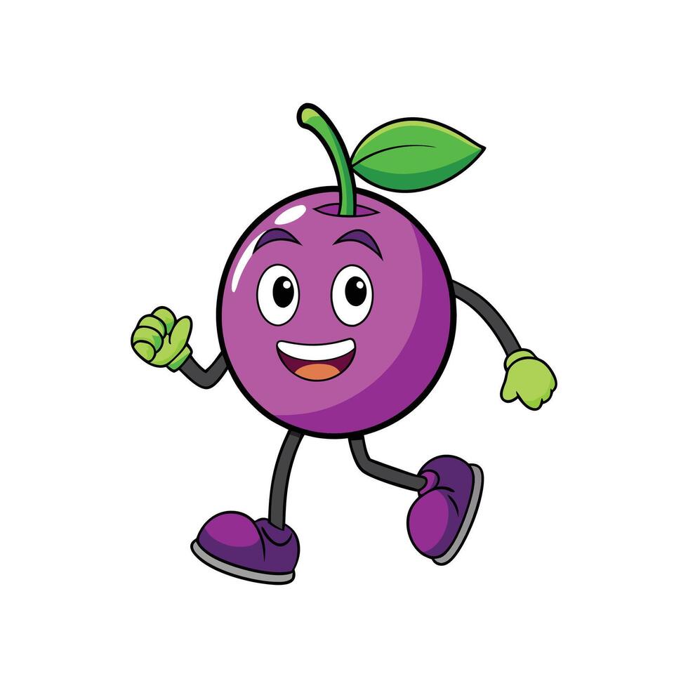 Cartoon plum character running isolated on a white background vector