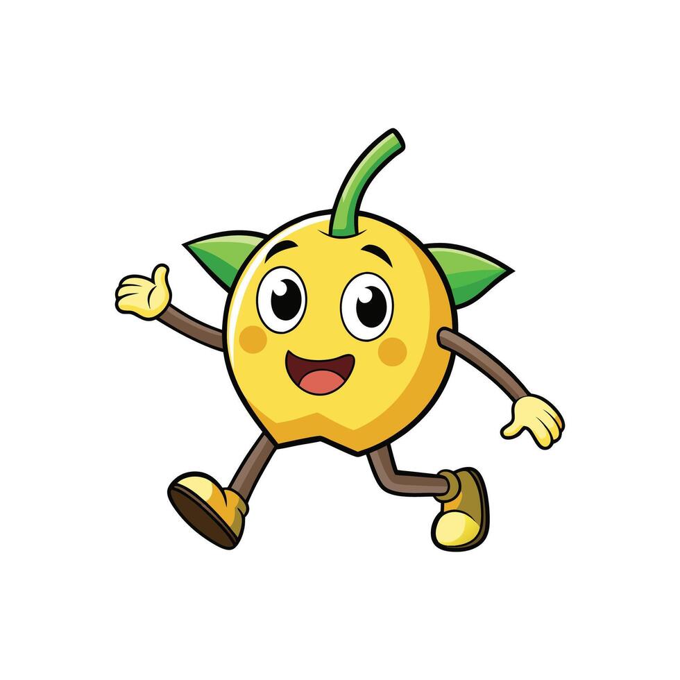 Cheerful fruit cartoon character running and smiling happily vector