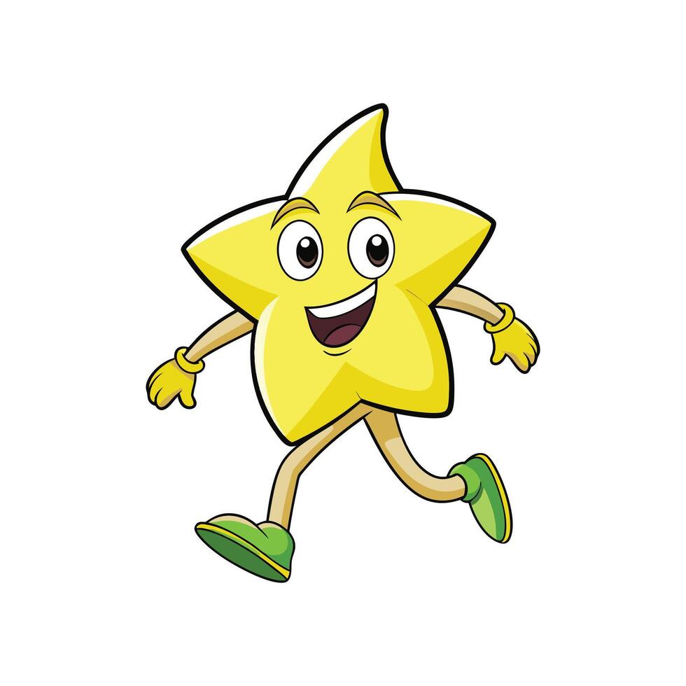 Happy star cartoon character running and smiling illustration vector