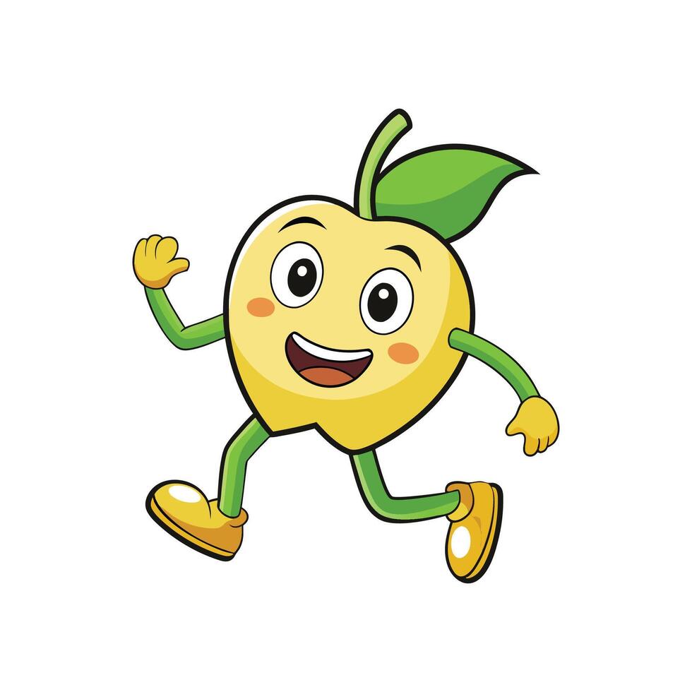 Smiling yellow apple cartoon character is running happily vector