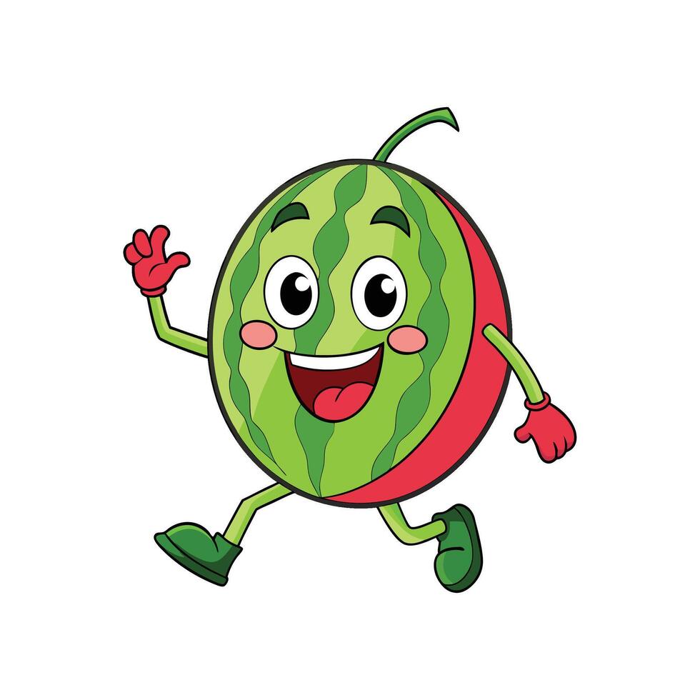 Cartoon watermelon character jogging happily on a white background vector