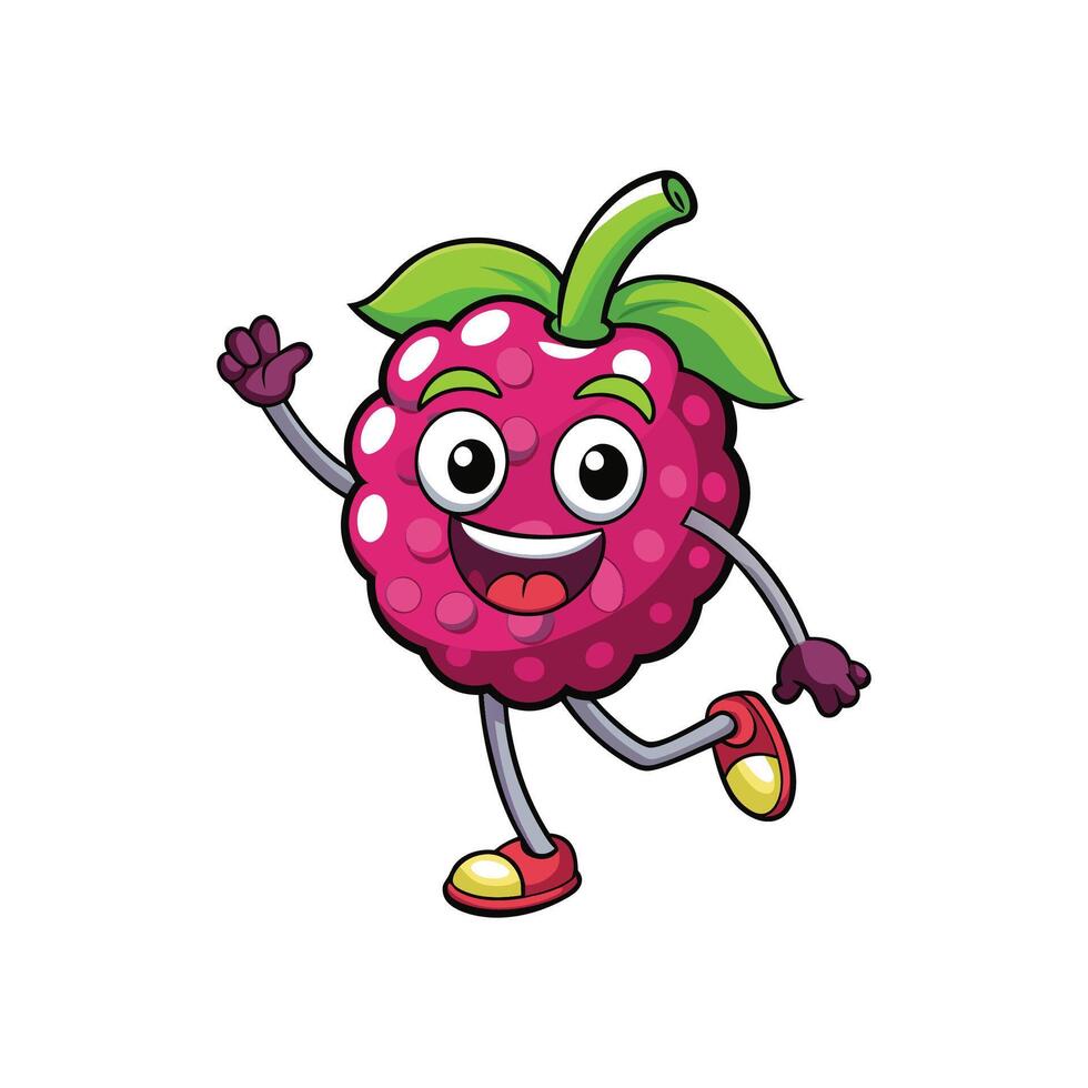 Animated raspberry character waving hand with cheerful expression vector