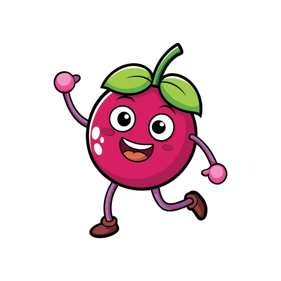 Cartoon mangosteen character cheerfully running on a white background vector