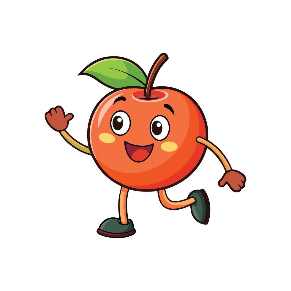 Happy apple character running with arms raised, illustration vector