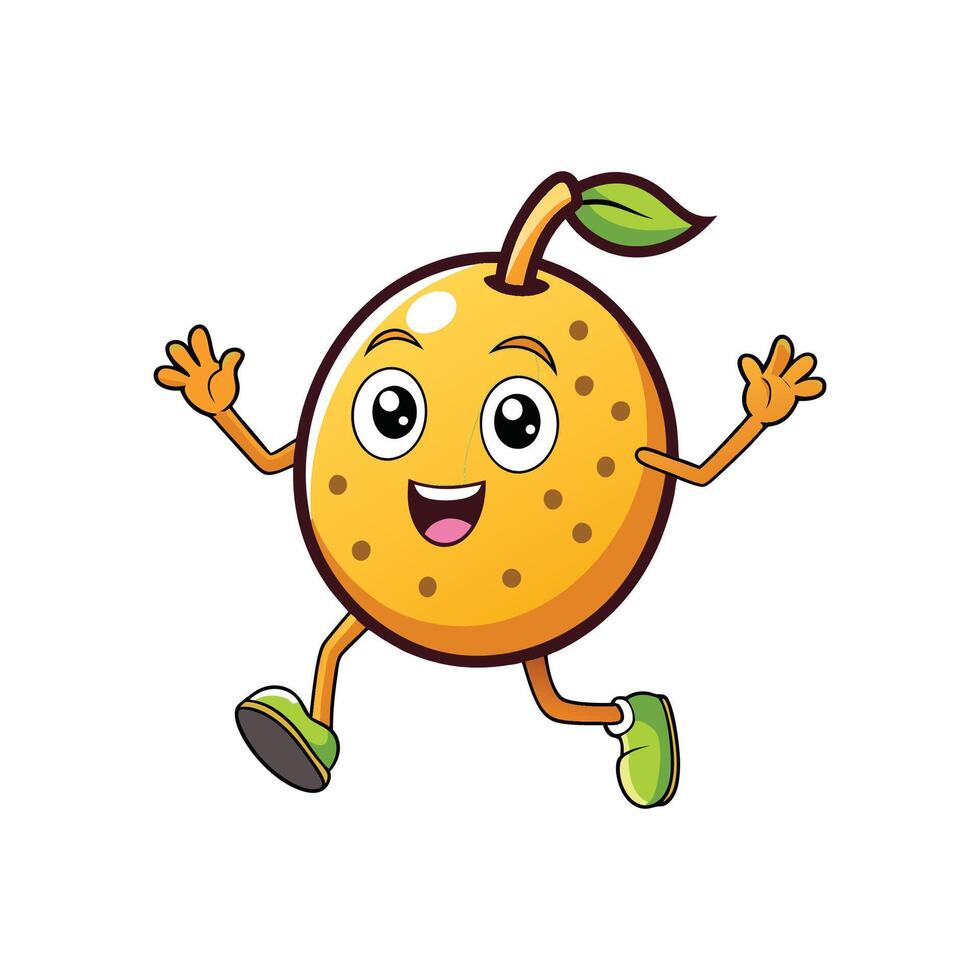 Cartoon tangerine character with arms and legs running happy vector