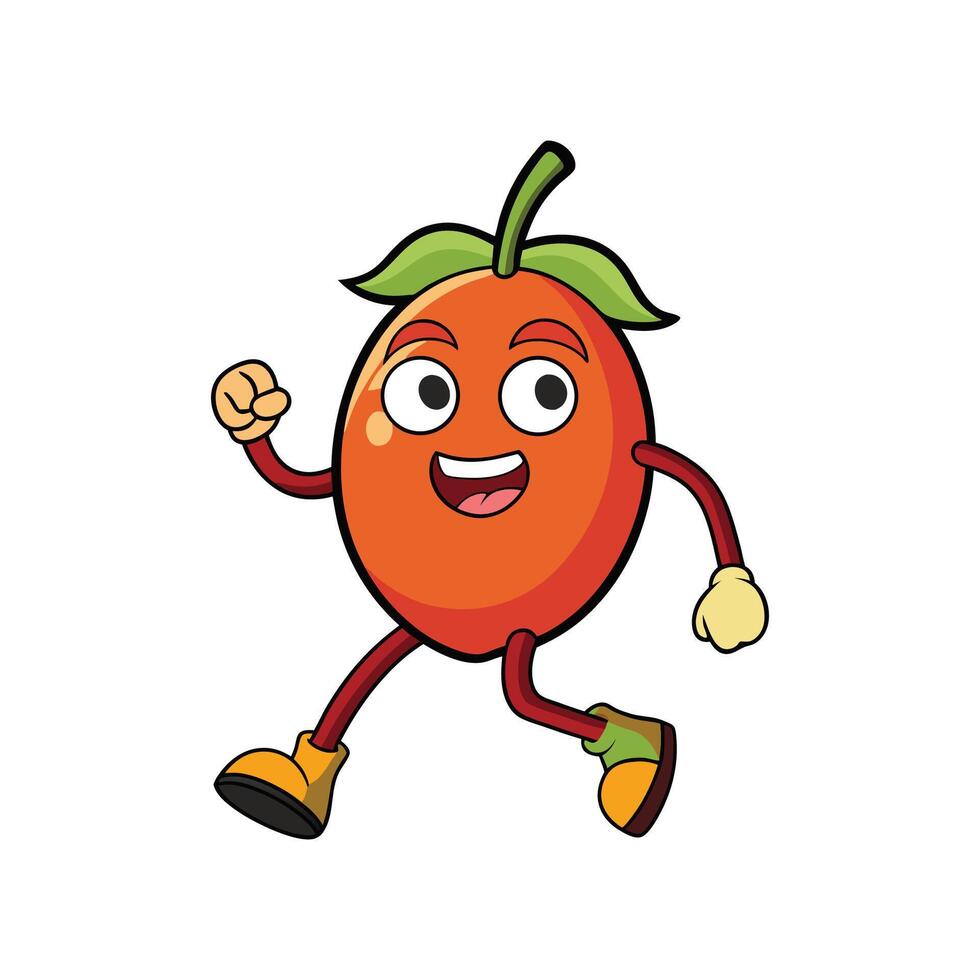 Running cartoon persimmon fruit with smiling face illustration vector