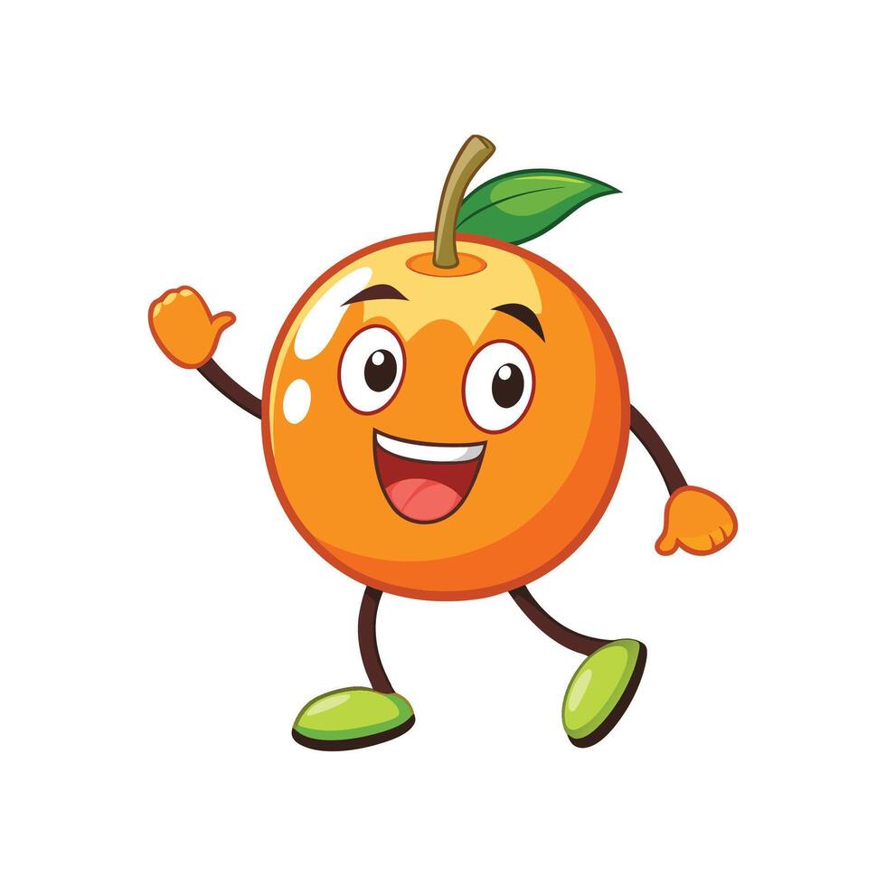 Cheerful orange cartoon character waving with welcoming smile illustration vector