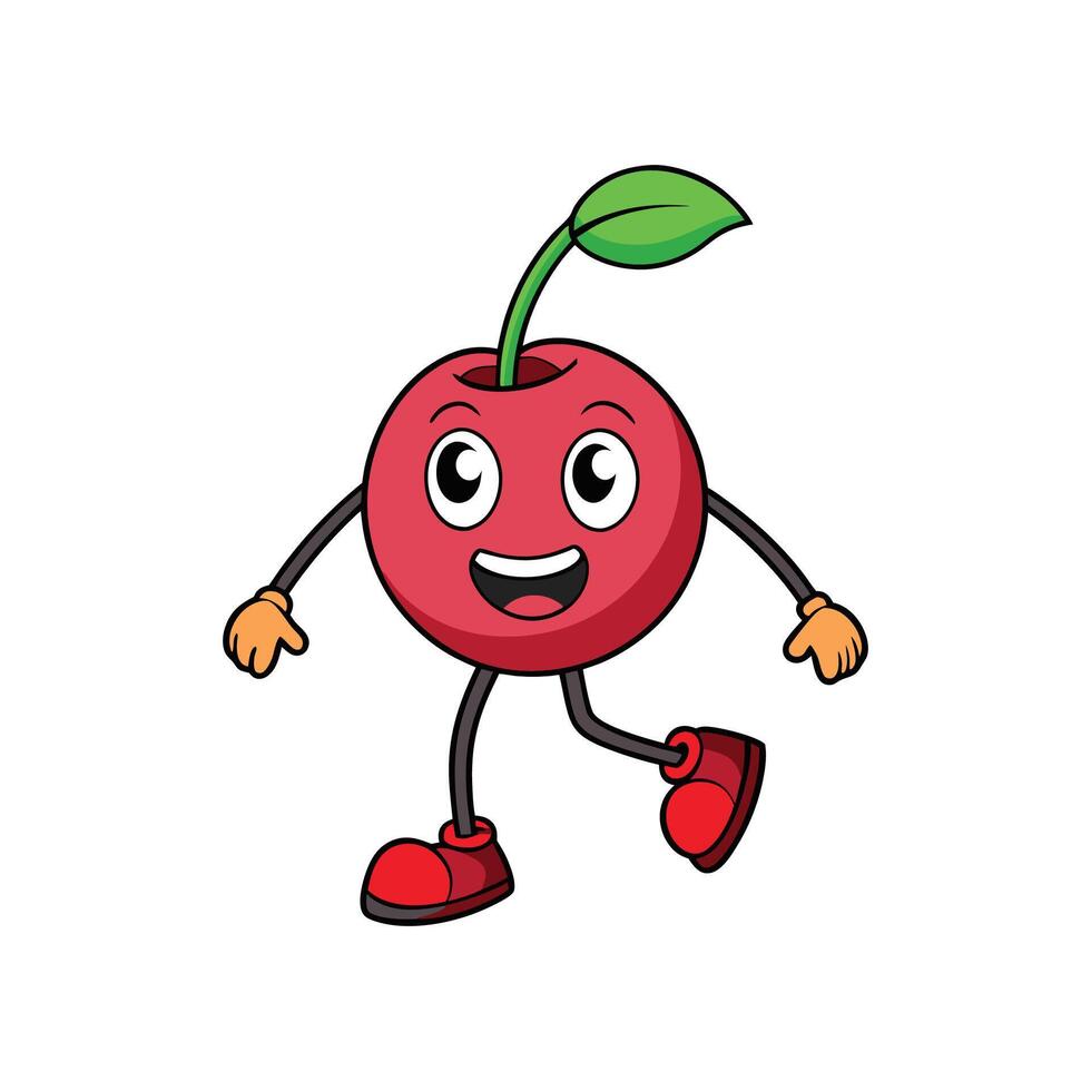 Cartoon cherry character happily walking on a white background vector